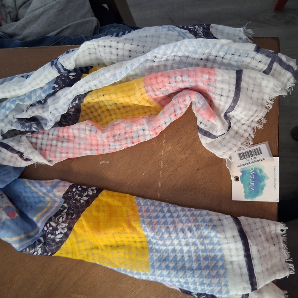 Maya Blue and White Patterned Scarf